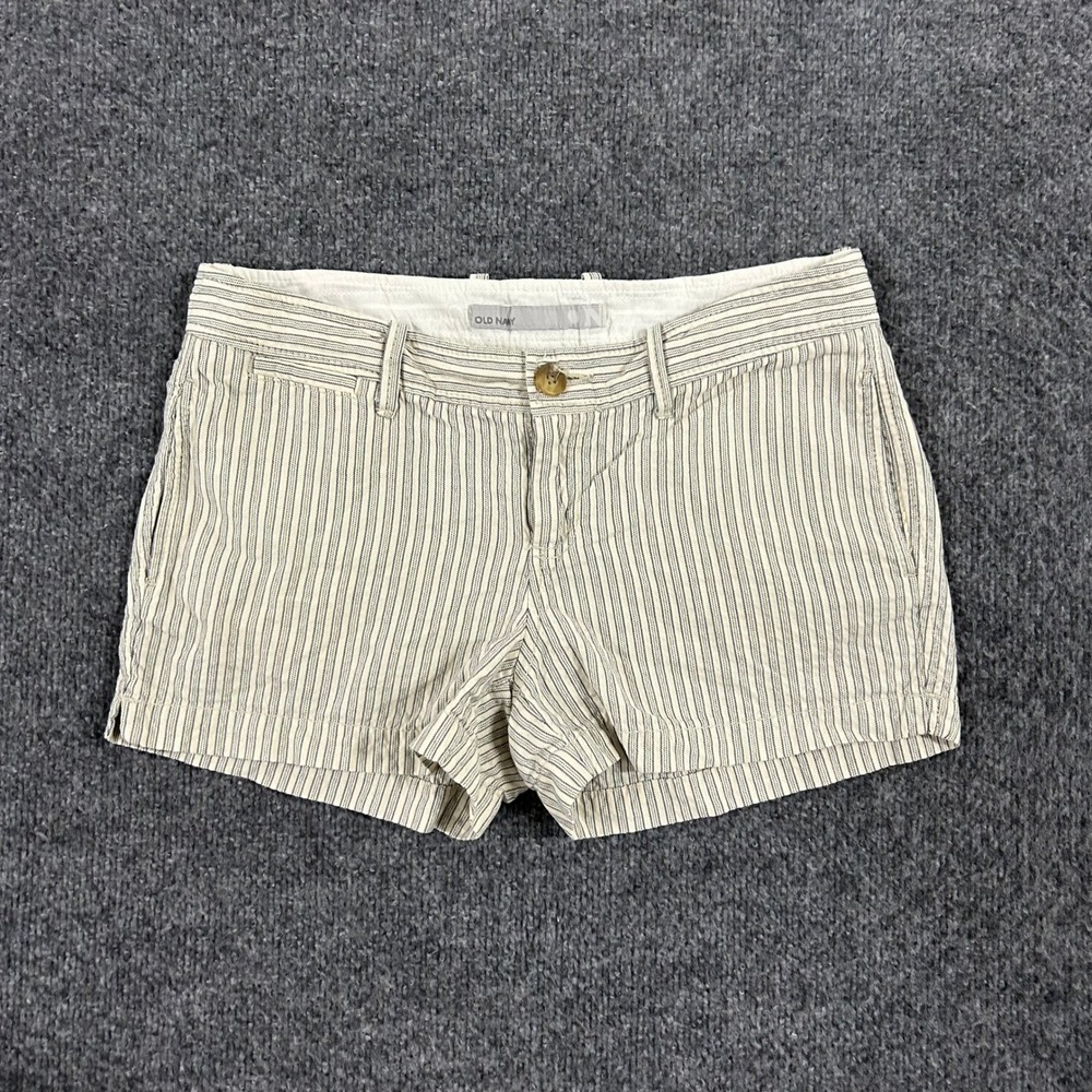 Old Navy Shorts Womens Size 6 Beige Blue Striped Low Rise Casual Summer Cotton
